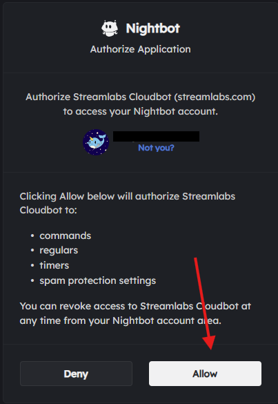 Nightbot authorization for Streamlabs Cloutbot